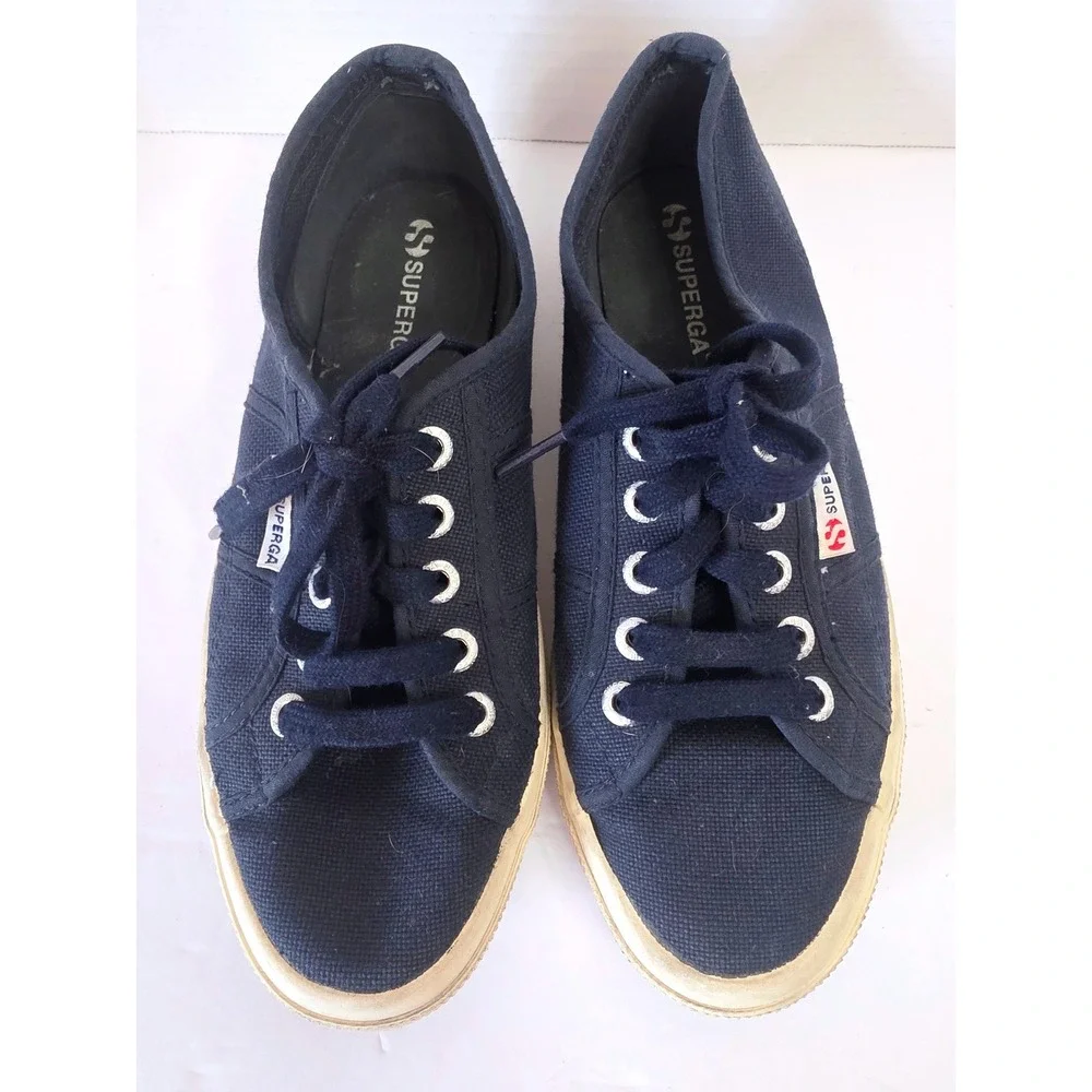 Superga 2750 Cotu Classic Navy Blue Canvas Lace Up Sneakers SZ 7.5